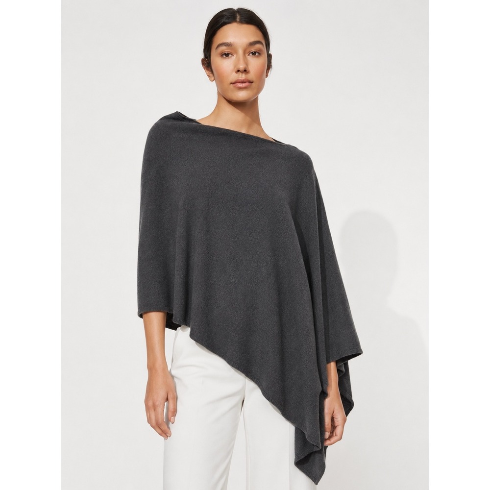 Eileen Fisher Charcoal Gray Cashmere Poncho Sweater Asymmetrical Draped One Size